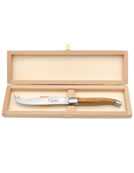 Couteau à fromage avec mitres inox mat et manche bois d'olivier