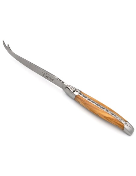 Couteau à fromage avec mitres inox mat et manche bois d'olivier