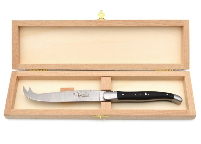 Couteau à fromage avec mitres inox mat et manche bois d'ébène
