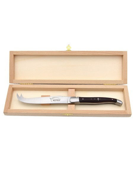 Laguiole Käsemesser, Heftbacken aus mattem Edelstahl, breiterer Griff aus  Veilchenholz