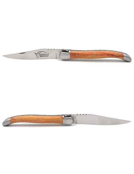 Laguiole Klappmesser, 11cm, Geschmiedete Biene, Heftbacken aus mattem Edelstahl, Griff aus Rosenholz