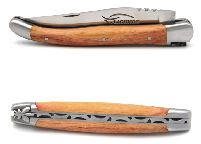 Laguiole pliant abeille forgée massive, 11 cm, manche en bois de rose