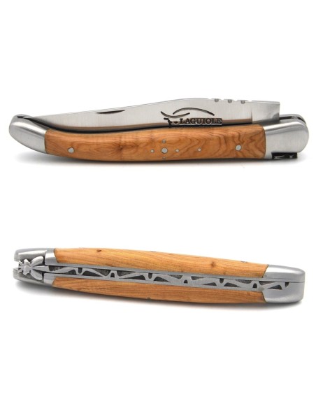 Laguiole pocket knife, 11 cm, forged bee, juniper handle with matt bolsters