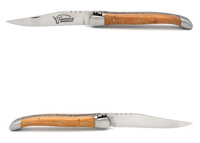 Laguiole pliant abeille forgée massive, 11 cm, manche genévrier cade