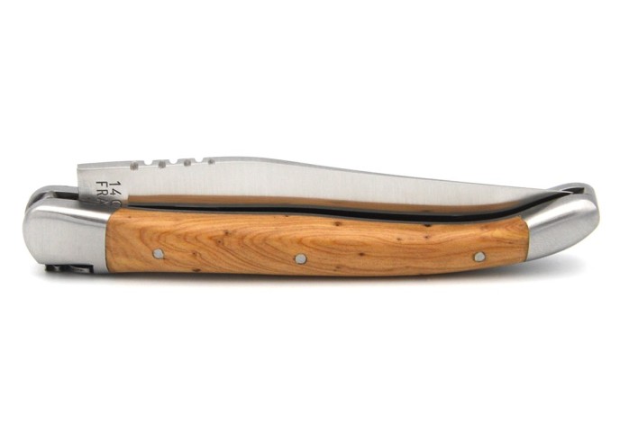 Laguiole pliant abeille forgée massive, 11 cm, manche genévrier cade