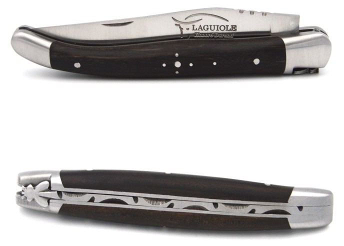 Laguiole pliant abeille forgée massive, 11cm, manche en ébène