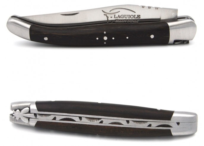 Laguiole pocket knife, 11 cm, forged bee, ebony handle with matt bolsters