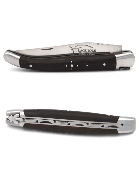 Laguiole pocket knife, 11 cm, forged bee, ebony handle with matt bolsters