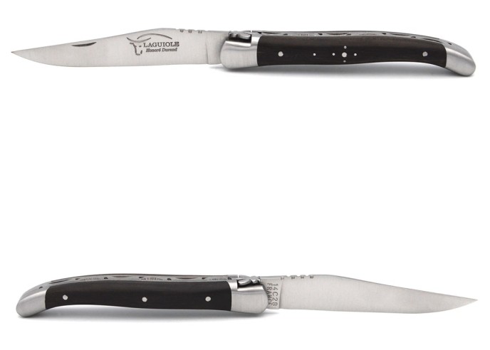 Laguiole pocket knife, 11 cm, forged bee, ebony handle with matt bolsters