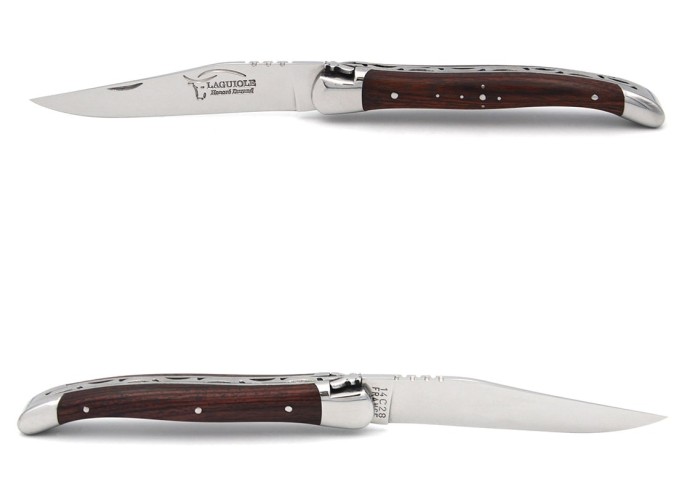 Laguiole pocket knife, 11 cm, forged bee,  purplewood handle with shiny bolsters