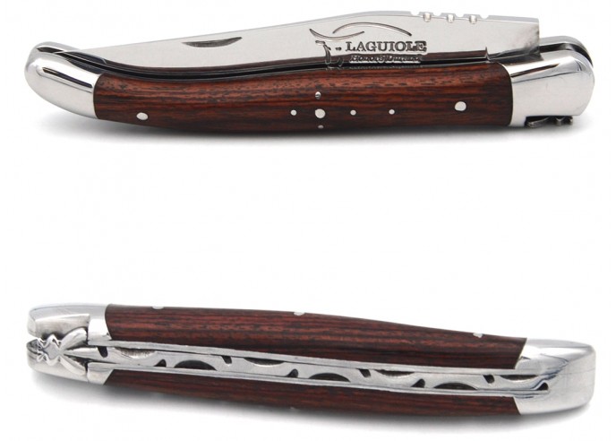 Laguiole pocket knife, 11 cm, forged bee,  purplewood handle with shiny bolsters