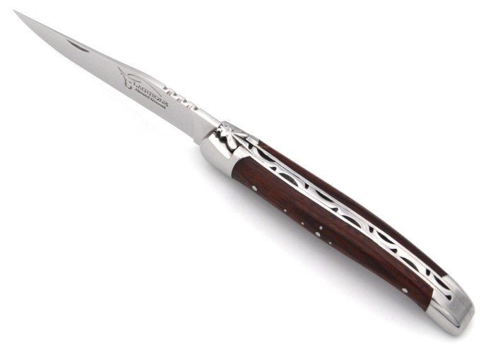 Laguiole pocket knife, 11 cm, forged bee,  purplewood handle with shiny bolsters