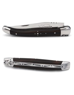 Laguiole pliant 11 cm, manche en ébène avec mitres inox