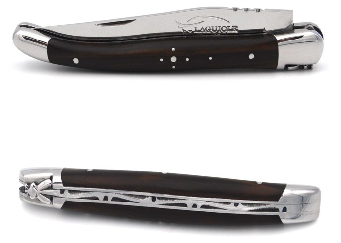 Laguiole pliant 11 cm, manche en ébène avec mitres inox