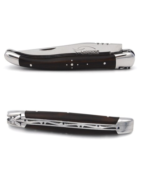 Laguiole pliant 11 cm, manche en ébène avec mitres inox