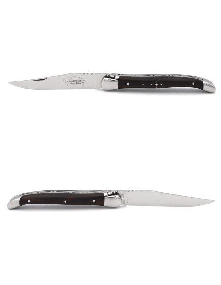 Laguiole pocket knife, 11 cm, forged bee, ebony wood handle with shiny bolsters
