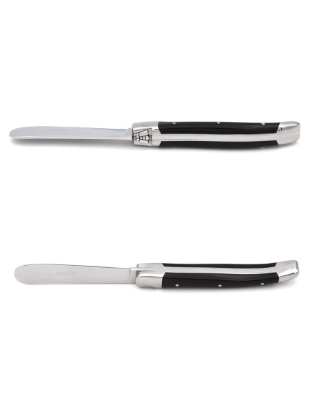 Laguiole Buttermesser, Heftbacken aus glänzendem Edelstahl, fein Griff aus Corian - schwarz