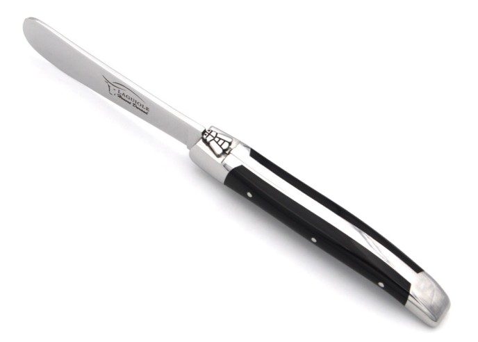 Laguiole Buttermesser, Heftbacken aus glänzendem Edelstahl, fein Griff aus Corian - schwarz