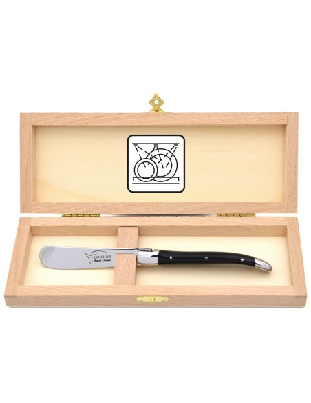 Laguiole butter knife with shiny stainless steel bolsters. Slim handle in Acrylic - Black corian