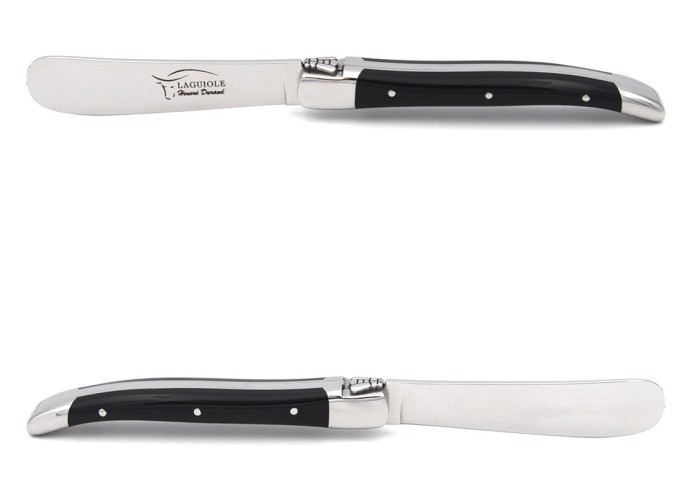 Laguiole Buttermesser, Heftbacken aus glänzendem Edelstahl, fein Griff aus Corian - schwarz