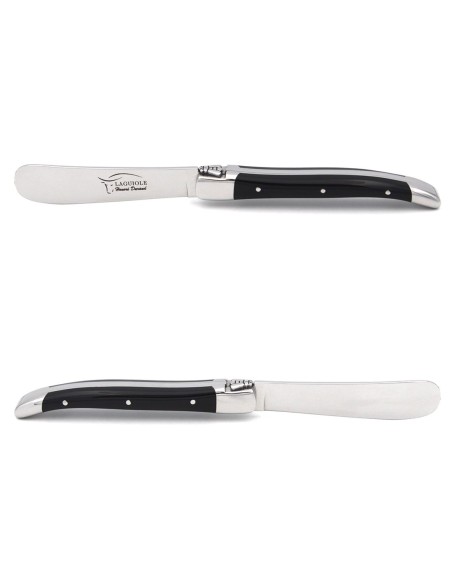 Laguiole butter knife with shiny stainless steel bolsters. Slim handle in Acrylic - Black corian