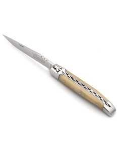 Laguiole Klappmesser, 10cm, Geschmiedete Biene, Heftbacken aus glänzendem Edelstahl, Griff aus Hornspitze 2