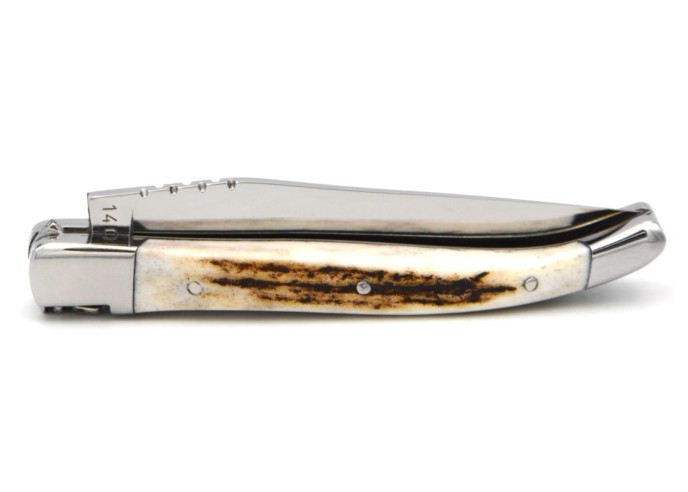 Laguiole pliant, 10cm, abeille forgée, manche bois de cerf, lame seule