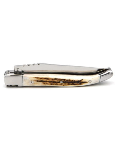 Laguiole pocket knife, 10 cm, forged bee, deer antler handle with shiny bolsters