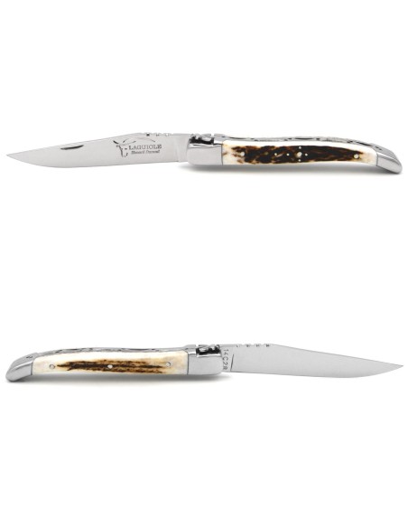 Laguiole pliant, 10cm, abeille forgée, manche bois de cerf, lame seule
