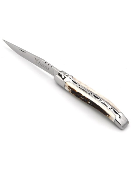 Laguiole pliant, 10cm, abeille forgée, manche bois de cerf, lame seule