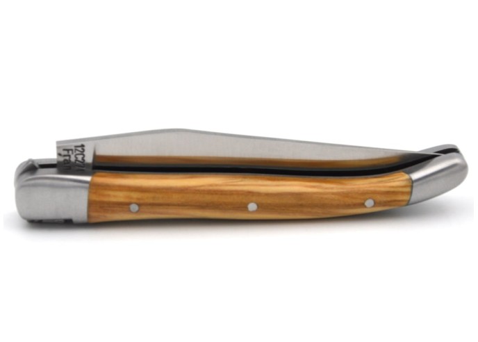 Laguiole pocket knife, 10 cm, welded bee, olive wood handle with matt bolsters