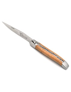 Laguiole Klappmesser, 10cm, Geschmiedete Biene, Heftbacken aus mattem Edelstahl, Griff aus Wacholderholz 2