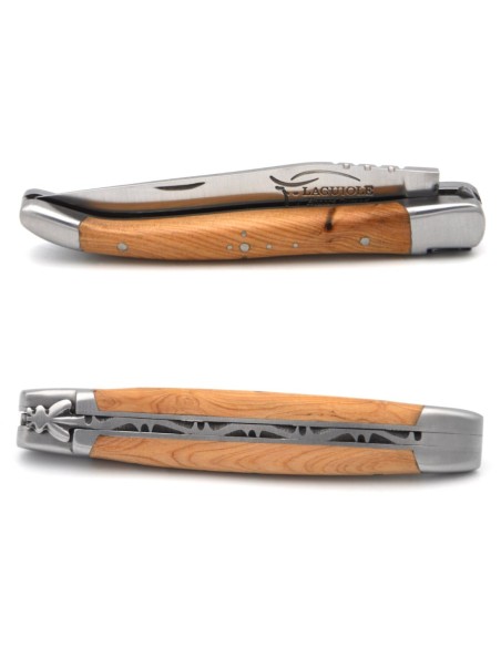 Laguiole pocket knife, 10 cm, forged bee, juniper handle with matt bolsters