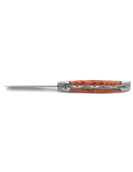 Couteau à beurre de Laguiole  avec ressort ciselé main. Manche galbé en bois de rose, finition inox mat