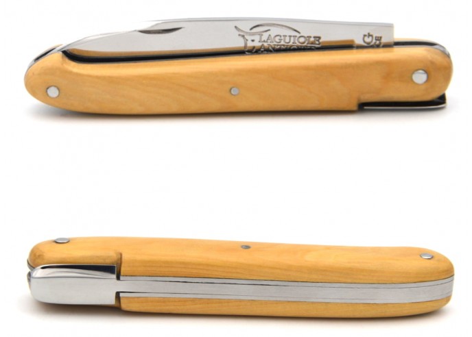 Laguiole pocket knife "Antique" 10.5 cm, smooth forged bee, full shiny stainless steel finish, boxwood handle