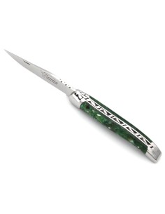 Laguiole pliant, 11 cm, abeille forgée, manche vert en corne recyclée 2