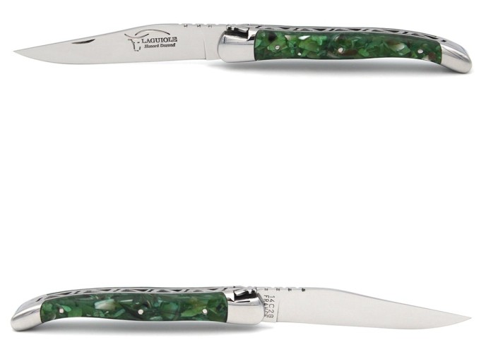 Laguiole pocket knife, 11 cm, recycled horn handle with shiny bolsters