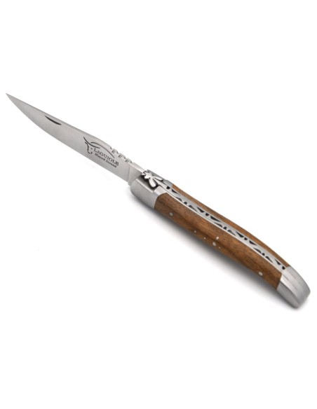 Laguiole Klappmesser, 10cm, Geschmiedete Biene, Heftbacken aus mattem Edelstahl, Griff aus Nussbaum