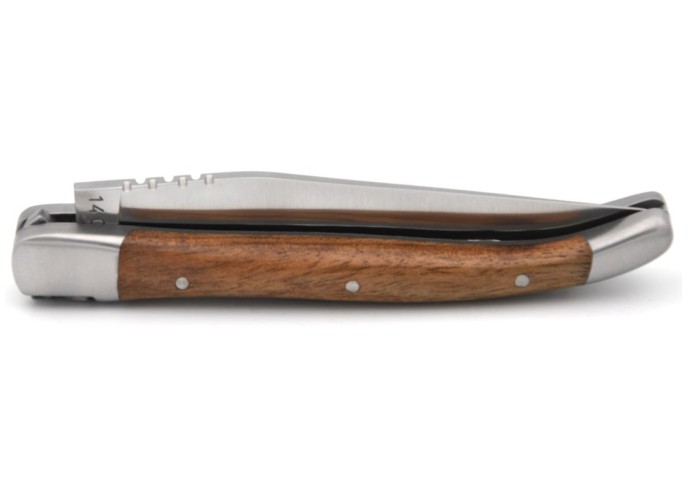 Laguiole pocket knife, 10 cm, forged bee,  walnut wood handle with matt bolsters