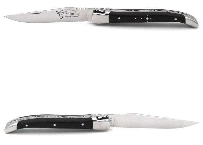 Laguiole pliant, 10 cm, abeille forgée, manche en bois d'ébène
