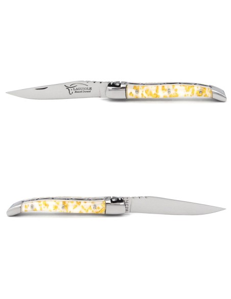 Laguiole pocket knife, 10 cm, welded bee, gold foil inclusion handle with shiny bolsters