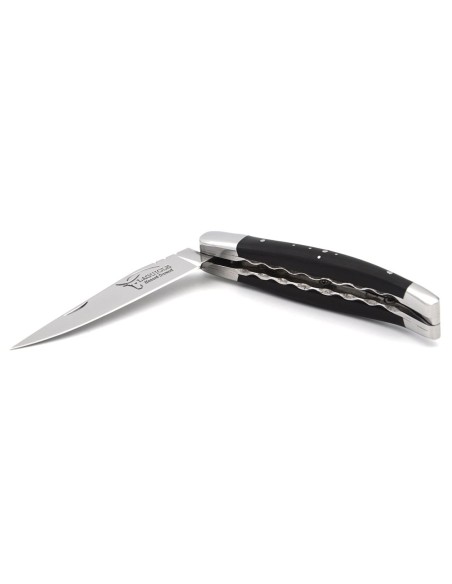 Laguiole pliant, 10 cm, doubles platines, manche en bois d'ébène