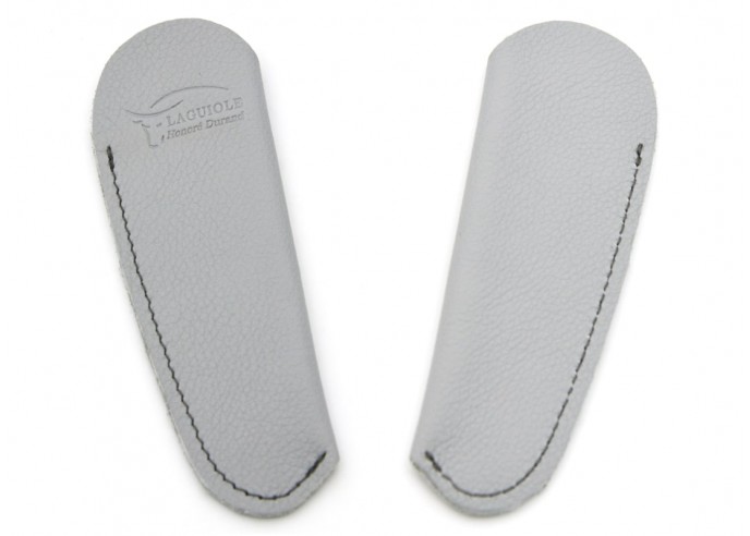 Leather pocket sheath with molded logo - Light grey with dark grey stitching