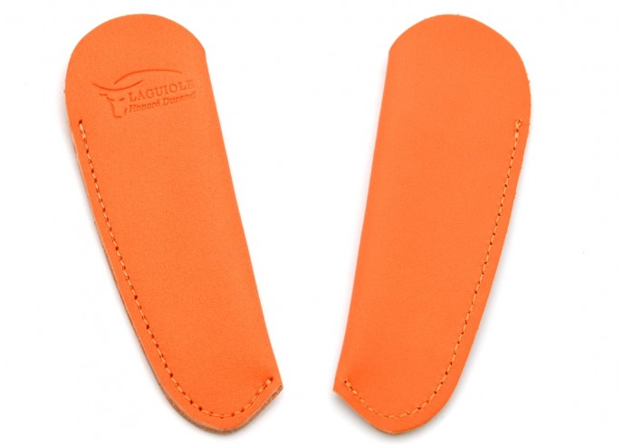 Étui cuir lisse de poche avec logo en creux - Orange