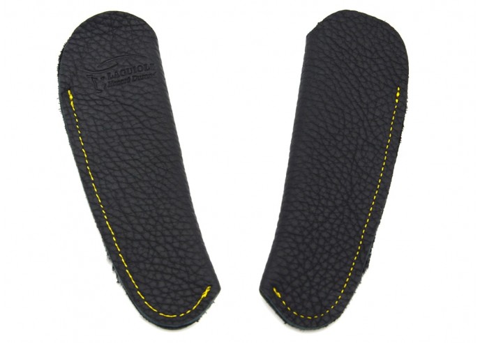 Étui cuir grainé de poche avec logo en creux - Noir avec couture jaune