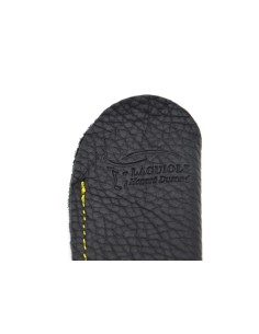 Étui cuir grainé de poche avec logo en creux - Noir avec couture jaune 2