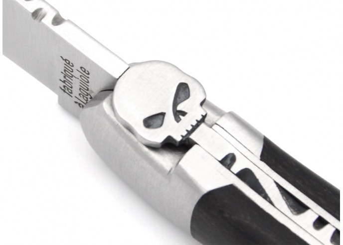 Laguiole pocket knife, 12 cm, skull, ebony handle with matt  bolsters