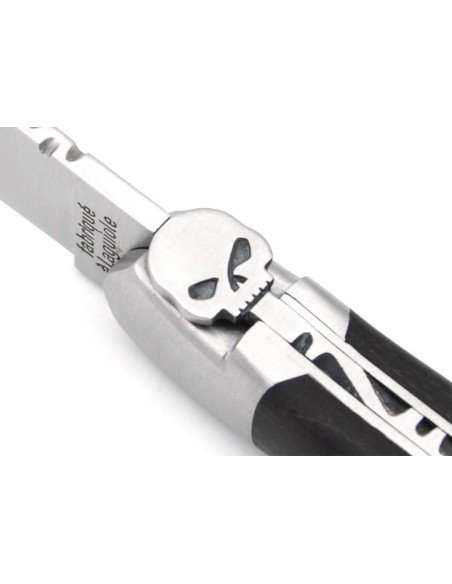 Laguiole knife, 12 cm, bee with a skull motif, ebony handle