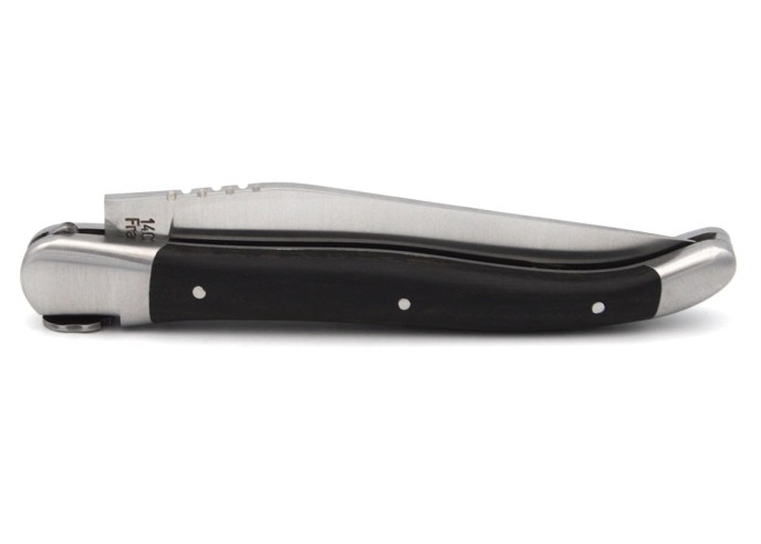 Laguiole knife, 12 cm, bee with a skull motif, ebony handle