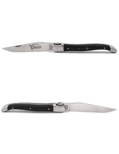 Laguiole tête de mort, 12 cm, manche en ebene et intercalaire rouge